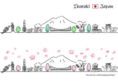 İlkbaharda el çizimi şehir manzarası IBARAKI