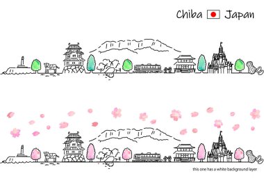 İlkbaharda el çizimi şehir manzarası CHIBA