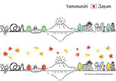 el çizimi şehir manzarası YAMANASHI İlçesi Sonbaharda