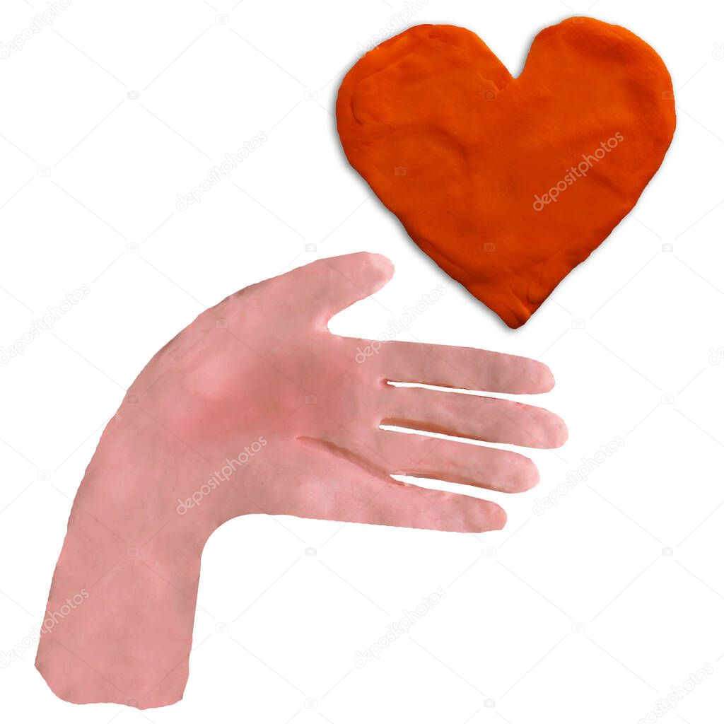 3d hand and heart shape cray art icon