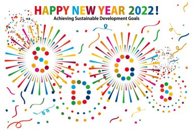 Sürdürülebilir Kalkınma Hedefleri resim havai fişekleri ve konfeti yeni yıl kartı 2022