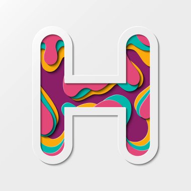 Kağıt kesiği H harfi sembolü. Gerçekçi 3D çok katmanlı kağıt kesme efekti beyaz arkaplanda izole edildi. Eğlence ve mutluluk için uygun..