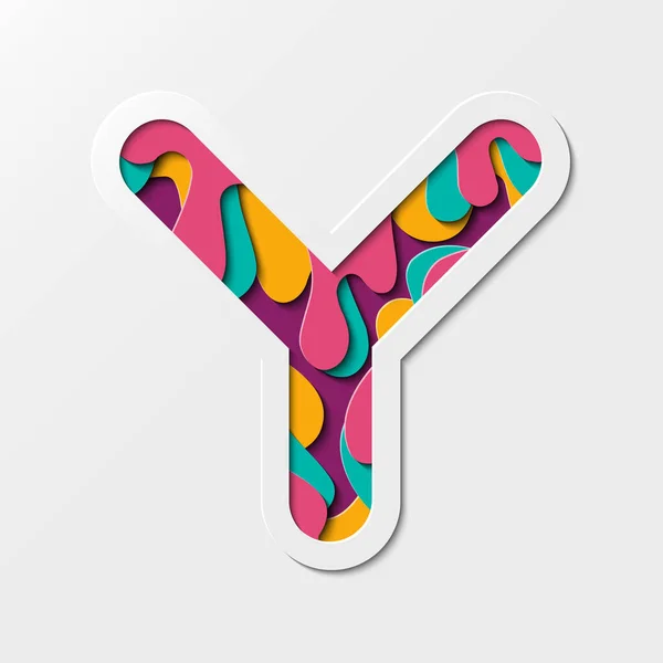 Kağıt kesiği Y harfi sembolü. Gerçekçi 3D çok katmanlı kağıt kesme efekti beyaz arkaplanda izole edildi. Eğlence ve mutluluk için uygun..
