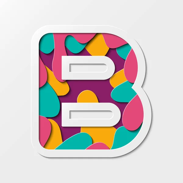 Kağıt kesiği B harfi sembolü. Gerçekçi 3D çok katmanlı kağıt kesme efekti beyaz arkaplanda izole edildi. Eğlence ve mutluluk için uygun..