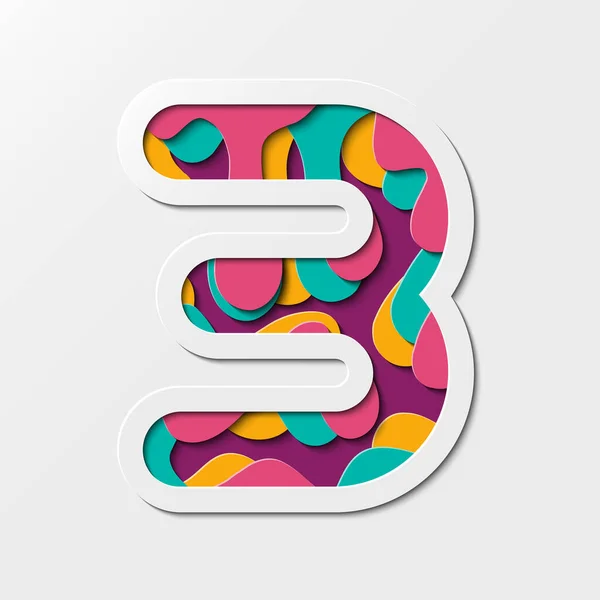 Kağıt kesiği Üç Numaralı Sembol (3). Gerçekçi 3D çok katmanlı kağıt kesme efekti beyaz arkaplanda izole.