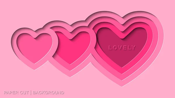 Lovely Pink Paper Cut Background Vector Deep Heart Paper Cut — Stock Vector