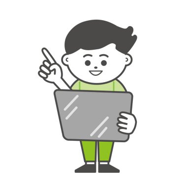 Tablete bakıp işaret eden biri.