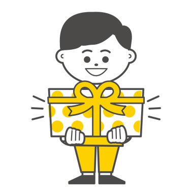 Elinde hediye kutusu tutan gülümseyen bir adam.