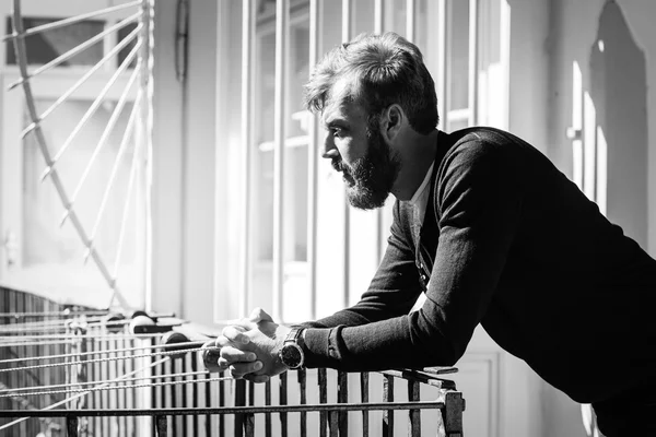 Full beard man is relaxing in the terrace — Stock Photo, Image