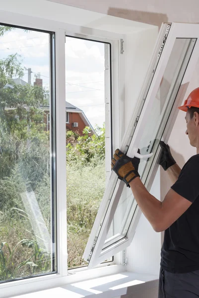 Installation och reparation av plastfönster — Stockfoto