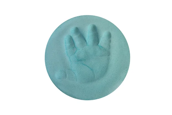 Segno su una palma di plastilina blu bambino piccolo — Foto Stock