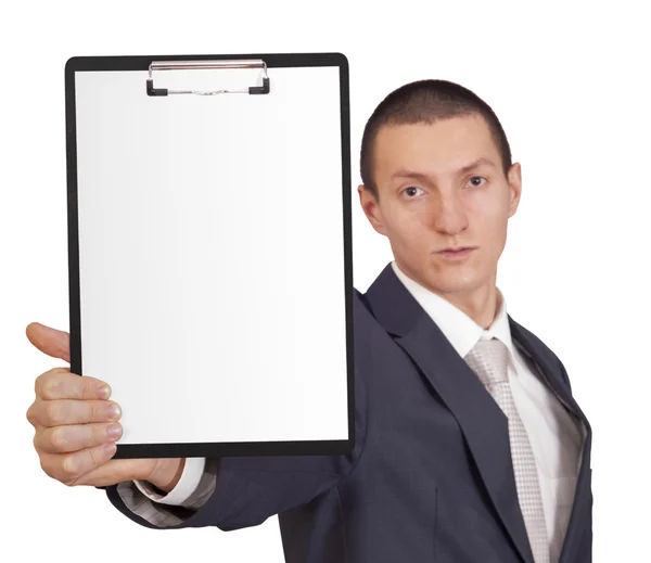 Man holding a sheet of paper — Stock Photo, Image