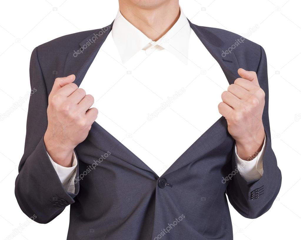 businessman showing his chest