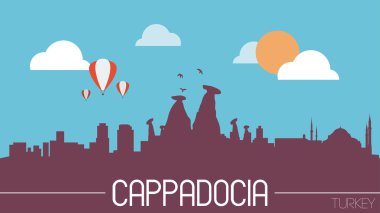 Cappadocia Türkiye manzarası siluet düz tasarlamak vektör