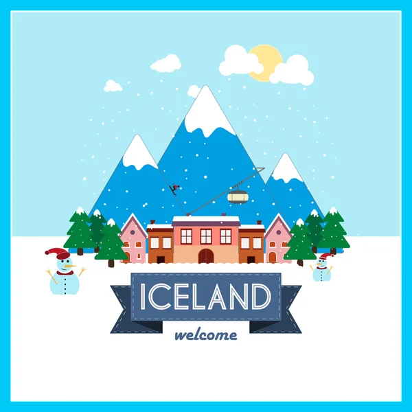 Islande, Hiver Destination de vacances flat design — Image vectorielle