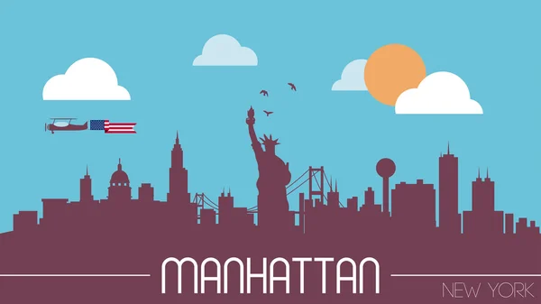 Manhattan skyline silhouette vettoriale illustrazione — Vettoriale Stock