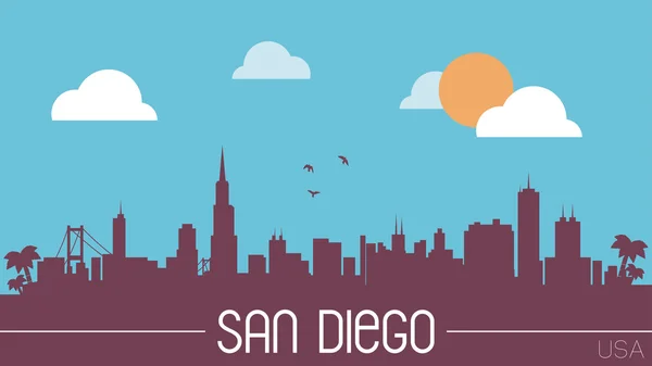 San Diego Panorama silueta vektorové ilustrace — Stockový vektor