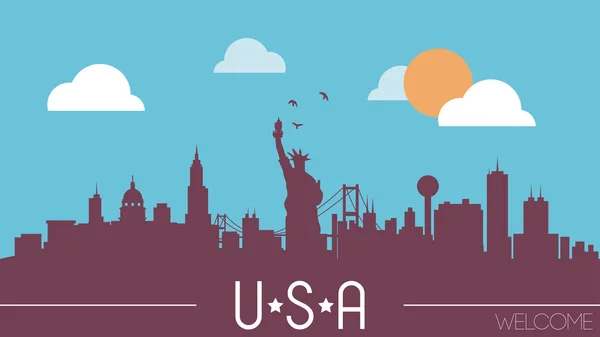 Illustrazione vettoriale silhouette skyline USA — Vettoriale Stock