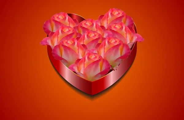 Feliz Dia Dos Namorados Rosas Realistas Uma Caixa Localizada Fundo — Vetor de Stock