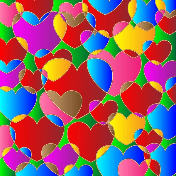 Feliz Día San Valentín Vidriera Hecha Corazones Ilustración Abstracta Del — Archivo Imágenes Vectoriales