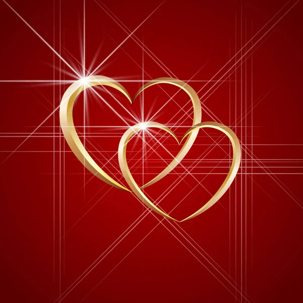 Сердца Бликами Красном Фоне Векторная Иллюстрация Красном Фоне Золотые Сердца — стоковый вектор