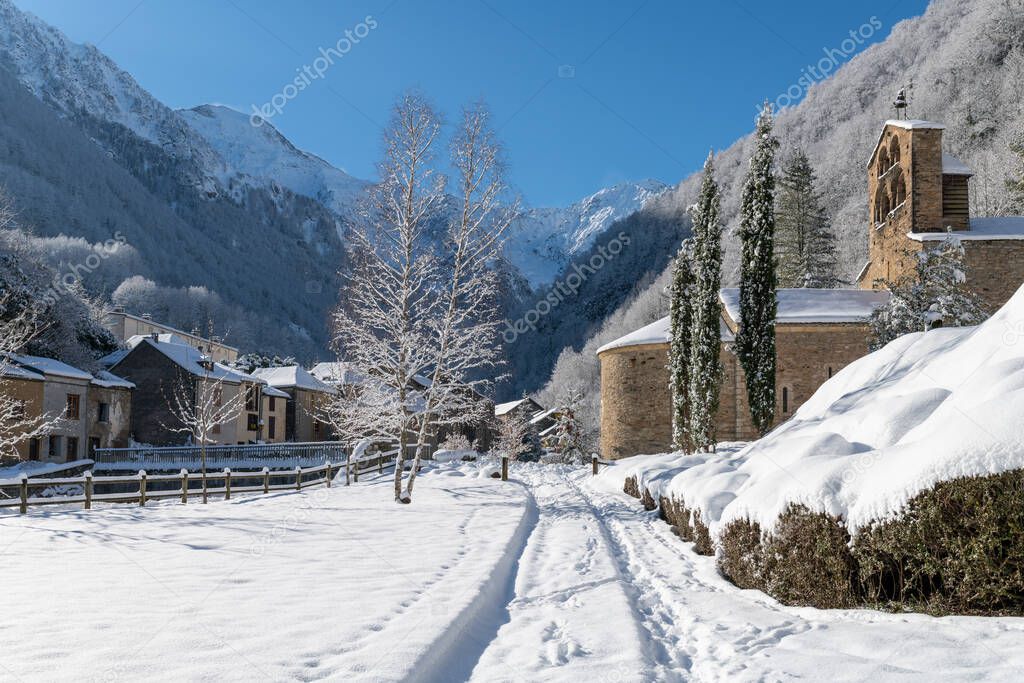 Salau village in the french pyrenees under the snow