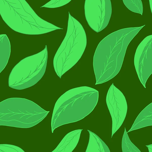 Векторный Бесшовный Узор Зеленых Листьев Весеннее Лето Свежей Зелени Тканей — стоковый вектор