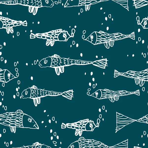 Διανυσματικά Ψάρια Χωρίς Ραφή Μοτίβο Στη Θάλασσα Παιδικό Στυλ Εικονογράφηση — Διανυσματικό Αρχείο