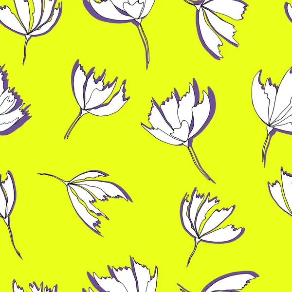 Helles Blumenmuster Nahtloser Hintergrund Handgezeichnete Moderne Illustration Großer Blütenköpfe Auf — Stockvektor