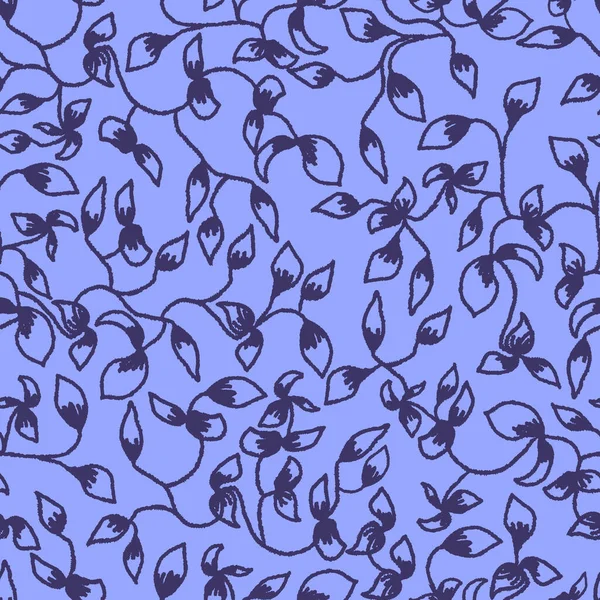 葉とカールを持つベクトルシームレスパターン小枝 木炭鉛筆画輪郭の葉のシルエット — ストックベクタ