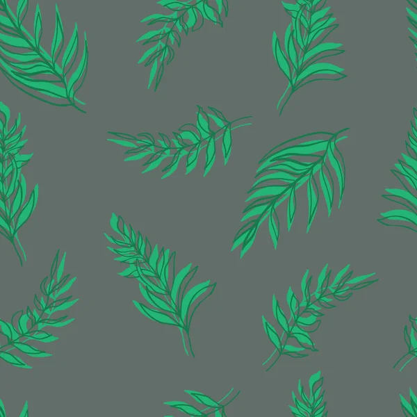 Seamless Pattern Vector Palm Leaves Green Leaves Contours Background Textiles — Stock Vector