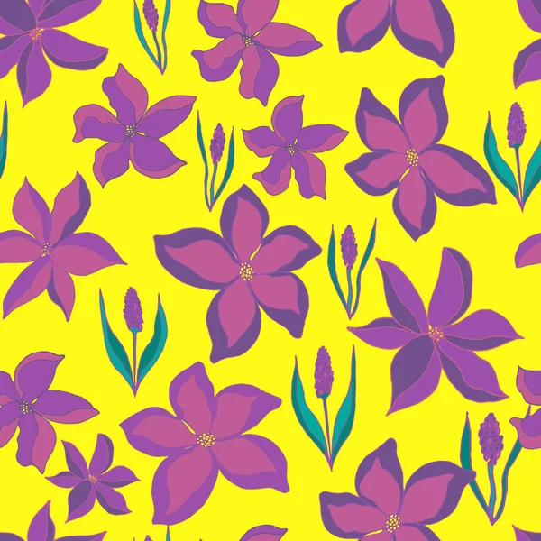Vektornahtloses Muster Aus Blütenknospen Und Lavendelzweigen Mit Blättern Botanische Illustration — Stockvektor