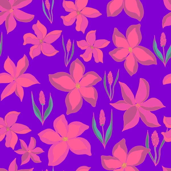 Patrón Sin Costura Vectorial Brotes Flores Ramitas Lavanda Con Hojas — Vector de stock