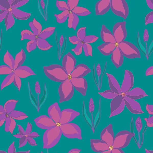 Векторний Безшовний Візерунок Квіткових Бруньок Гілочок Лаванди Листям Ботанічна Ілюстрація — стоковий вектор