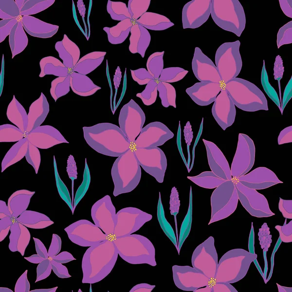 Векторний Безшовний Візерунок Квіткових Бруньок Гілочок Лаванди Листям Ботанічна Ілюстрація — стоковий вектор