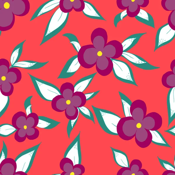 Fleurs Vectorielles Sans Couture Avec Feuilles Illustration Botanique Pour Papier — Image vectorielle