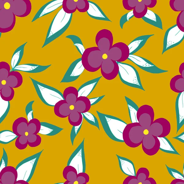 Vektornahtlose Musterblumen Mit Blättern Botanische Illustration Für Tapeten Textilien Stoff — Stockvektor