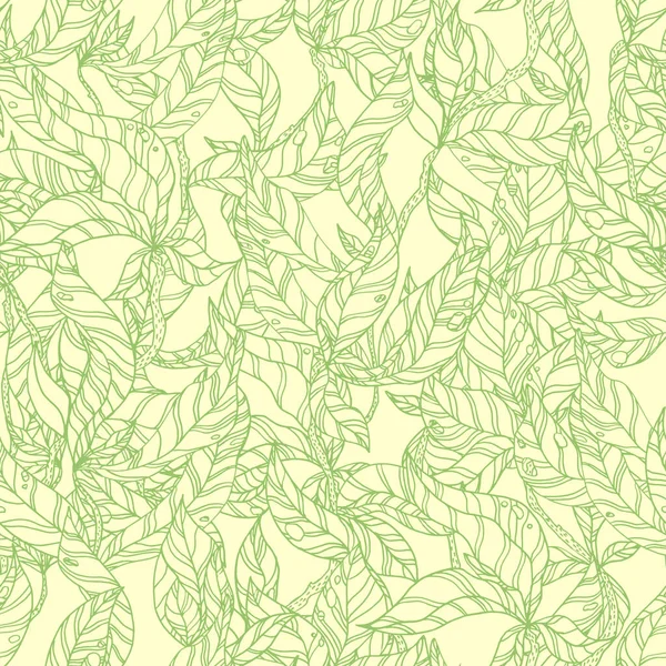Leaves Wooden Twigs Vector Seamless Pattern White — Stock Vector