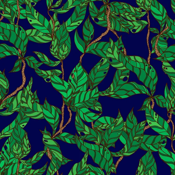 Zweige Mit Gestreiften Blättern Vektorloses Muster Eine Hecke Aus Zweigen — Stockvektor