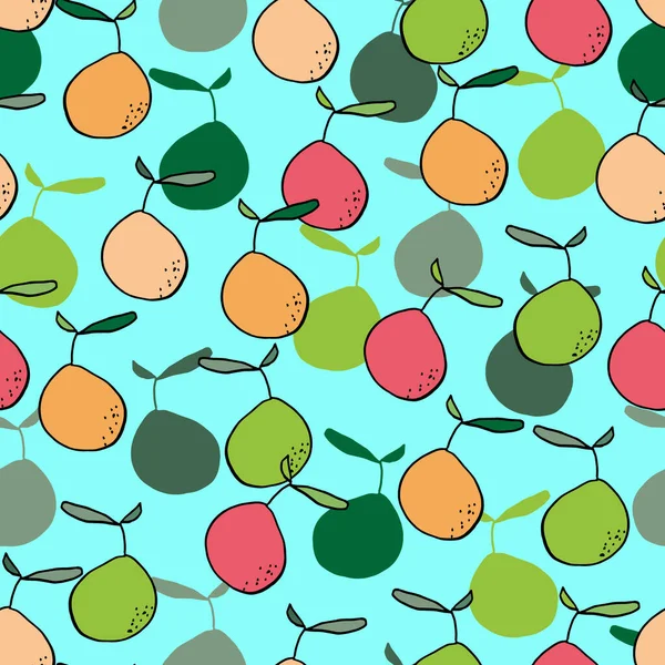 シームレスなベクトルパターン シルエットや影のある色付きの梨の葉やドットが色背景に付いています — ストックベクタ
