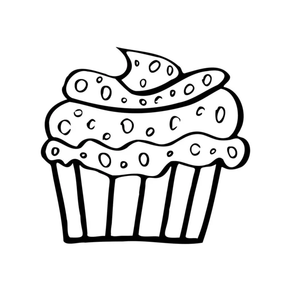 Cupcake Com Vetor Decoração Isolado Elemento Contorno Preto Branco Para — Vetor de Stock