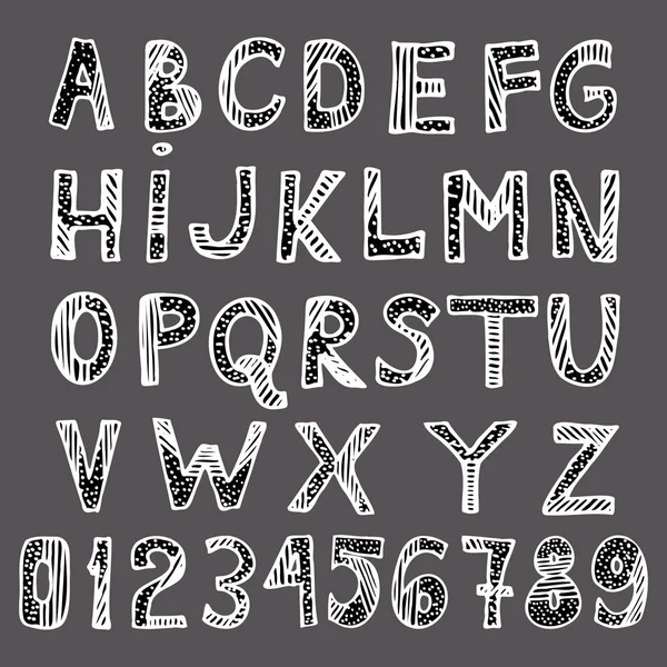 Lettres Alphabet Anglais Avec Ornements Points Rayures Sur Fond Contrasté — Image vectorielle