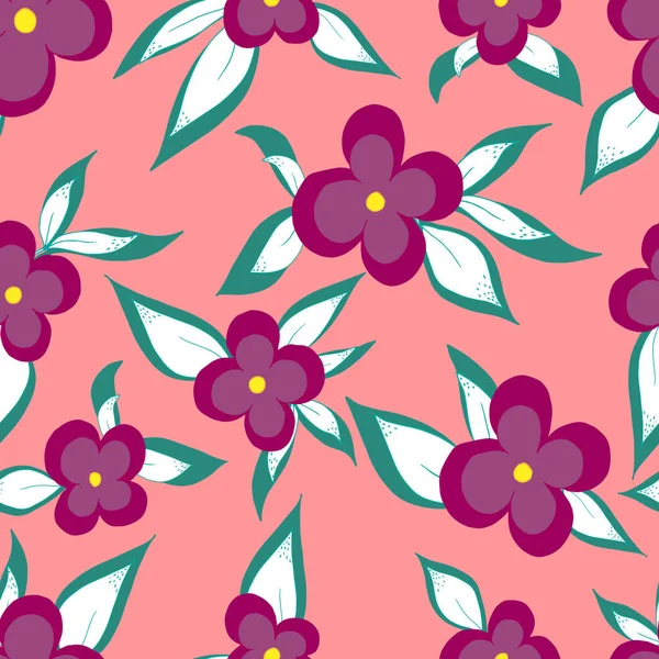 Vektornahtlose Musterblumen Mit Blättern Botanische Illustration Für Tapeten Textilien Stoff — Stockvektor