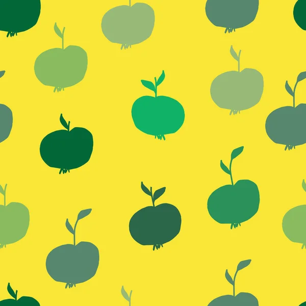 Green Apples Vector Seamless Pattern Fruit Leaves Diet Vitamin Yellow — Stock Vector