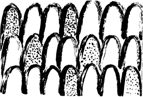 Рисунок Абстрактные Полукруги Точки Текстурные Чернила Штрихи Гранж Черно Белый — стоковый вектор
