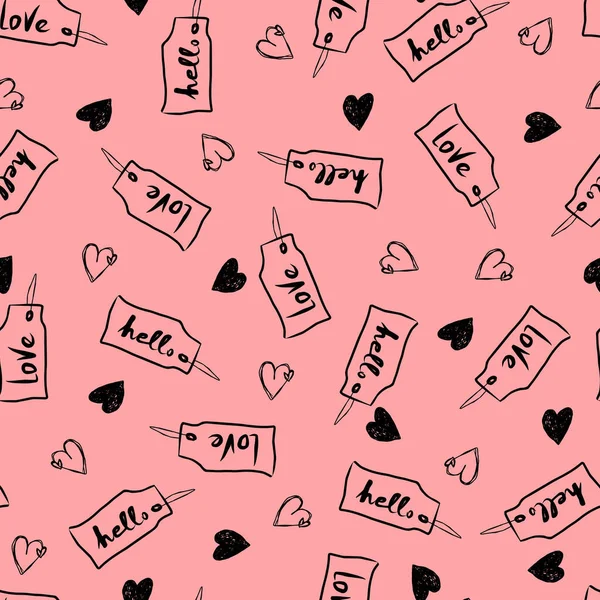 Tags Avec Des Cordes Avec Inscription Amour Bonjour Coeurs Vecteur — Image vectorielle