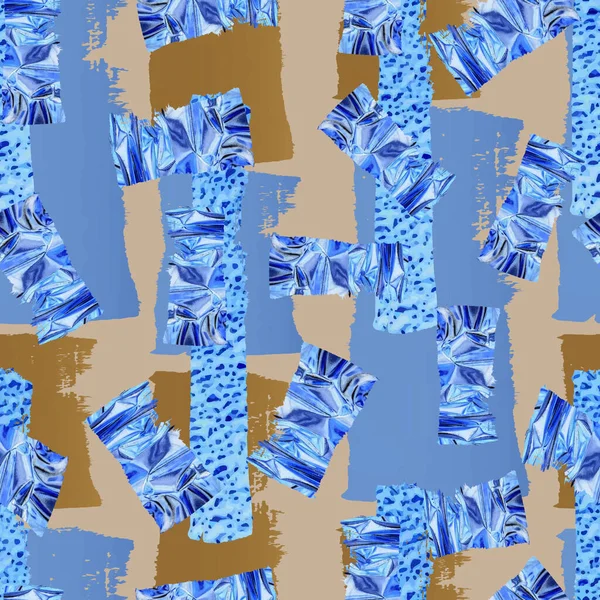 Collage Con Pinceladas Acuarela Textura Lámina Azul Mancha Abstracta Azul — Vector de stock