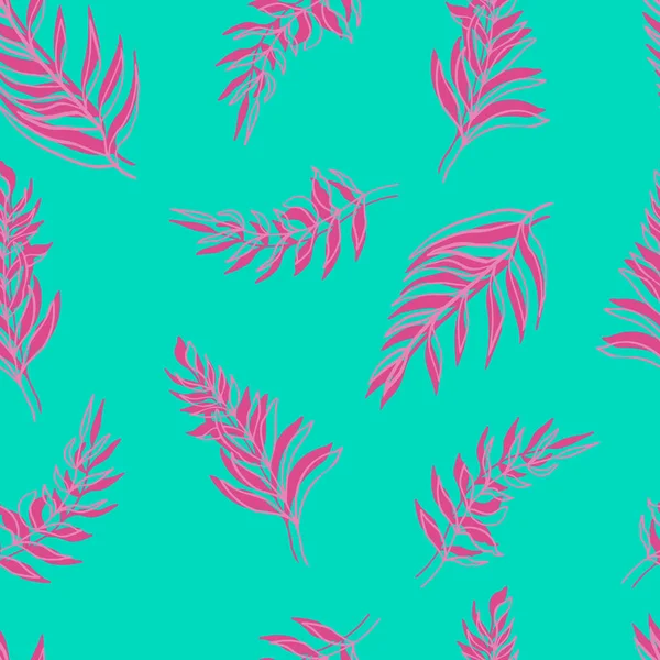 Naadloze Vector Patroon Palm Bladeren Roze Lila Blad Omtrek Achtergrond — Stockvector