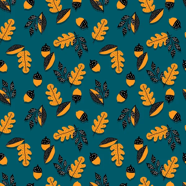 Motif Vectoriel Sans Couture Glands Branches Chêne Avec Feuilles Forêt — Image vectorielle