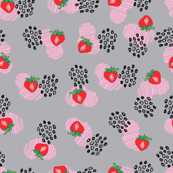 Padrão Sem Emenda Vetor Morango Berry Com Pontos Pontos Abstratos — Vetor de Stock